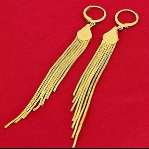 NEW 24K GP Tassel Chain Drop Earrings